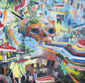 Skull Rainbow, oil on canvas, 42x42", 2016