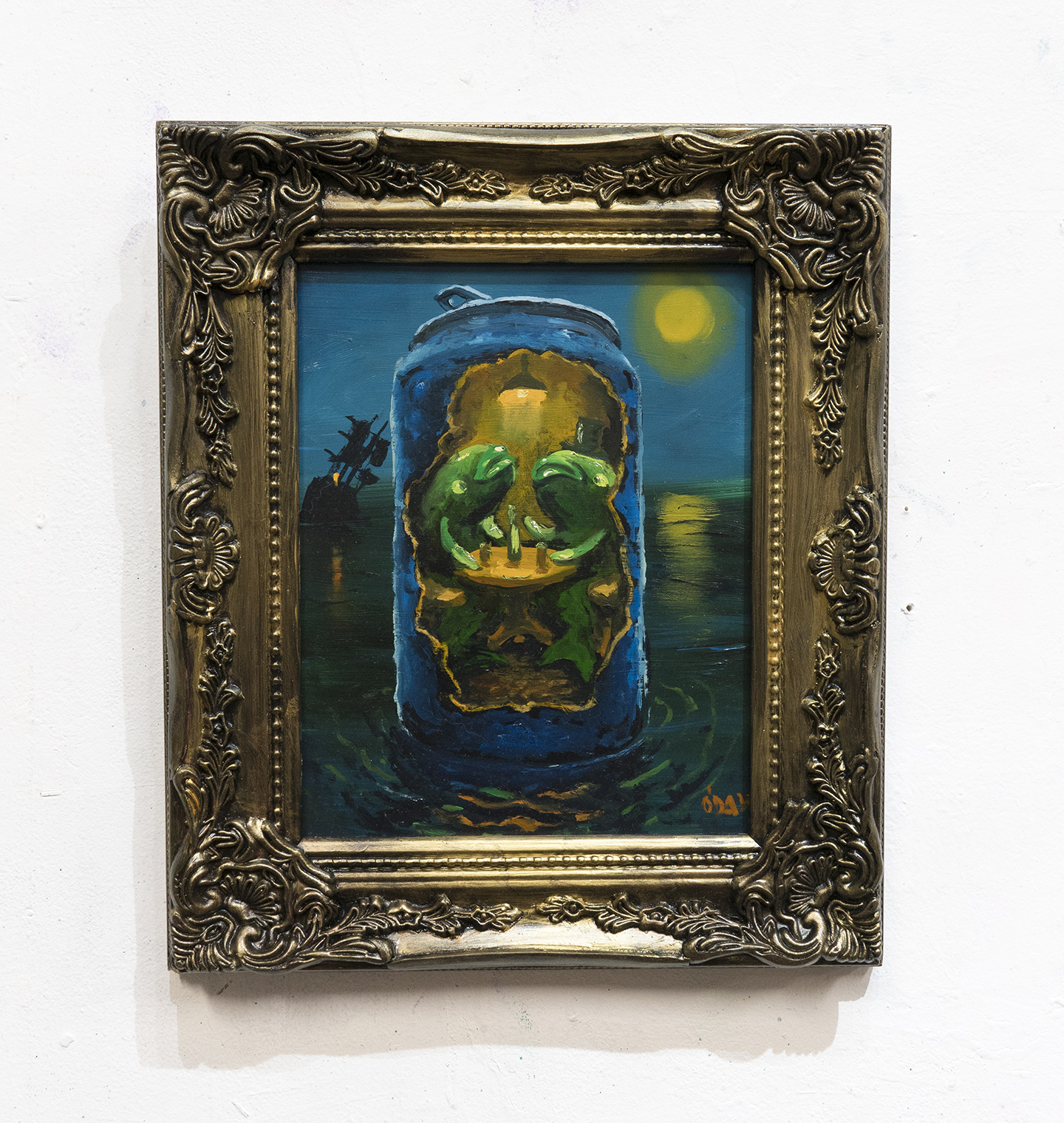 Fish on a Date, oil on 10x8" panel, framed, 2022 sold