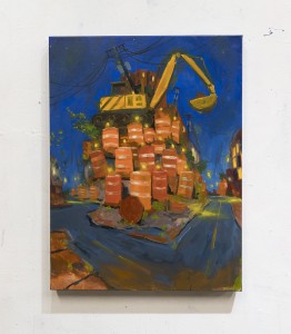 Backhoe with Cones, oil on 24x18" canvas, 2022 sold