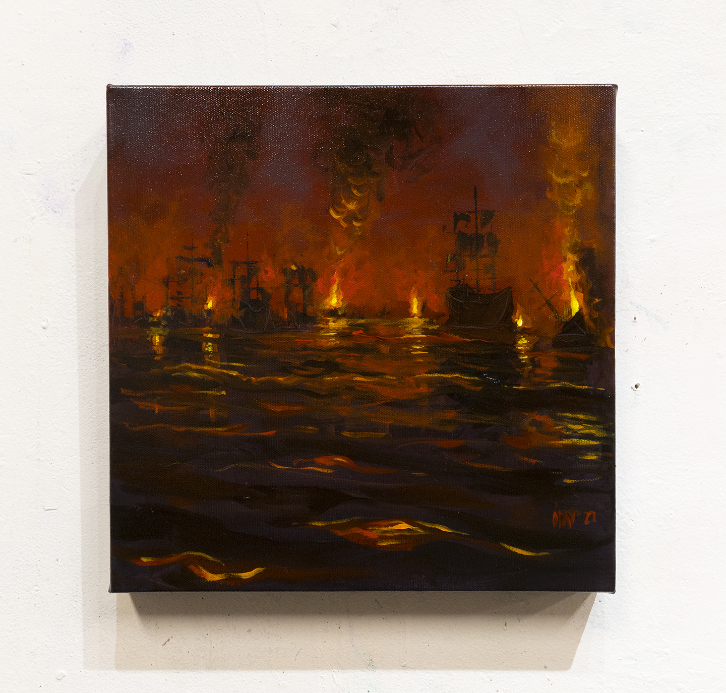 Naval Battle 2, oil on 12x12" canvas, 2022