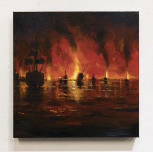 Naval Battle 3, oil on 20x20" canvas, 2022